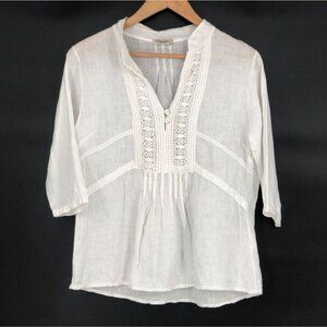 Lungo L'arno Women's Crochet Lace Linen Top S White Coastal Bohemian Lagenlook